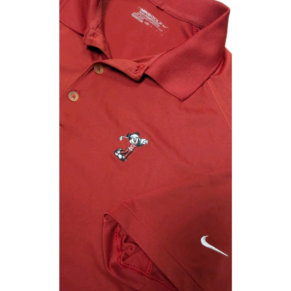 Nike X Disney Collaboration Performance Golf Polo With Swinging Mickey Logo Red